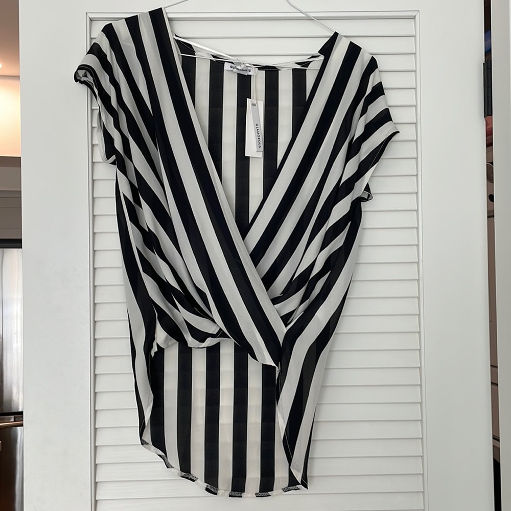 Glamorous black and white stripe chiffon top